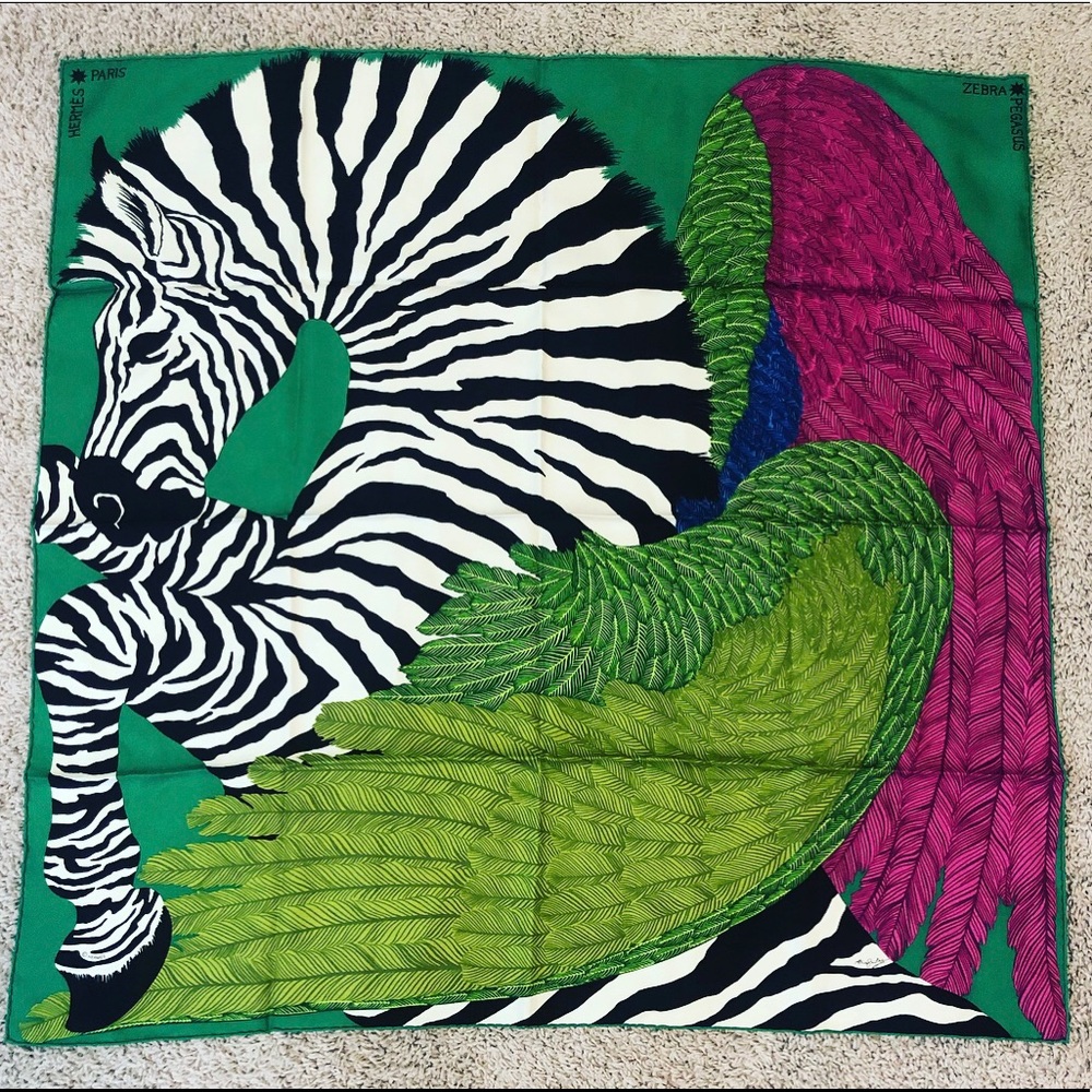 New In Box! HERMÈS Silk Zebra Pegasus Scarf 35x35